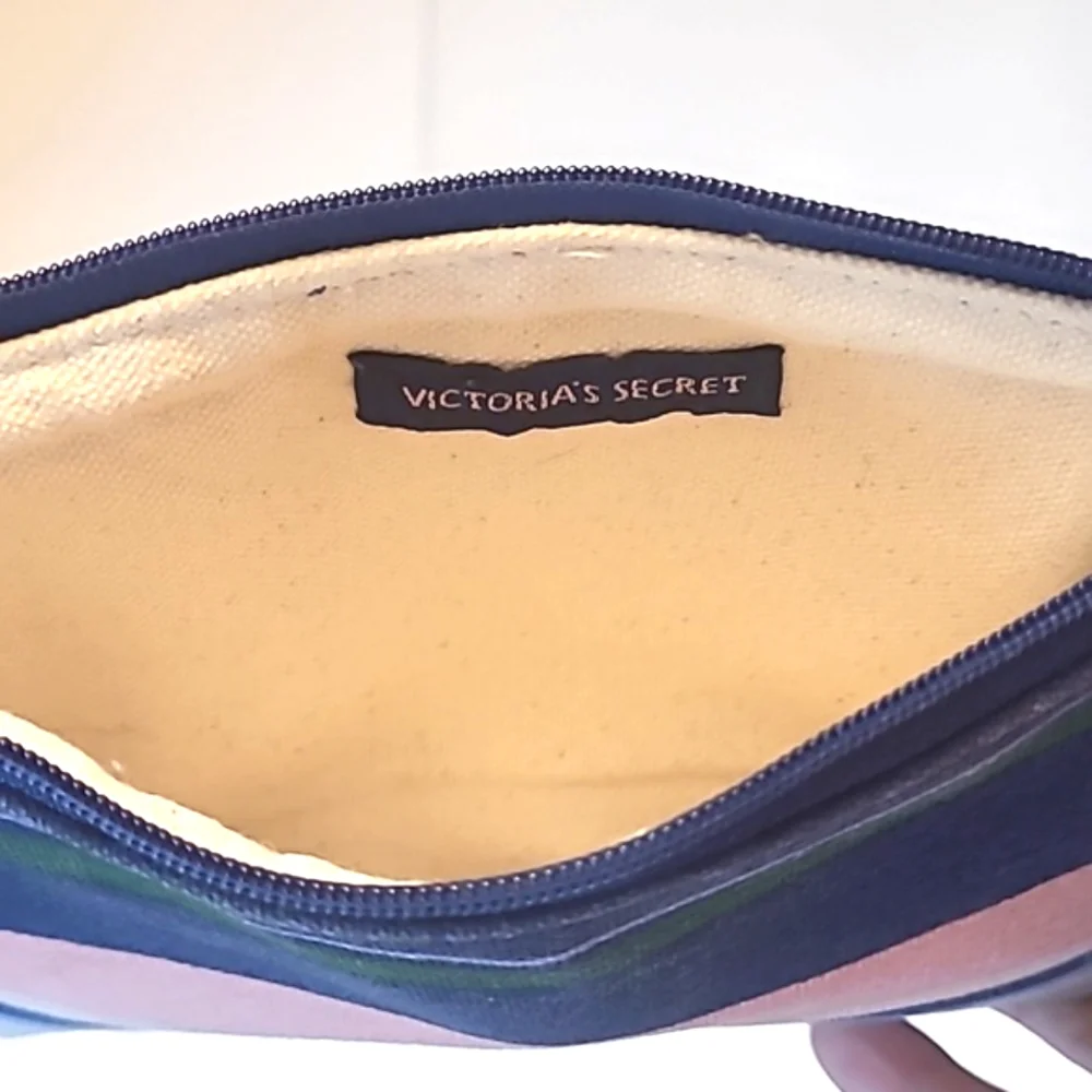Victoria's Secret Cosmetic Bag Make Up Jewelry Pouch Pink Colorblock Zip Travel